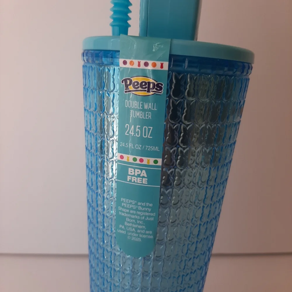 Peeps Blue Tumbler 24.5 oz Easter Bunny Ears Cup with Straw NWT - Picture 5 of 9